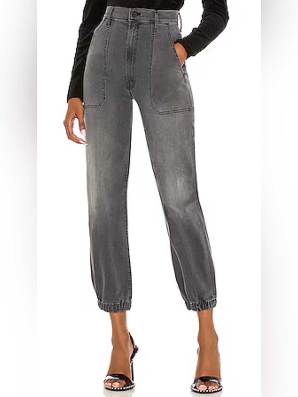 MOTHER Wrapper Patch Springy Ankle Gray Denim Jogger Jeans Size 25
